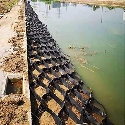 RENLXFI Raised Stabilization Grids, 10cm Deep Gravel Ground Grid for Garden Landscaping Parking Lots Slope, HDPE Honeycomb Geogrid 6000kg Driving Load(500cmx600cm(16.4ftx19.6ft))