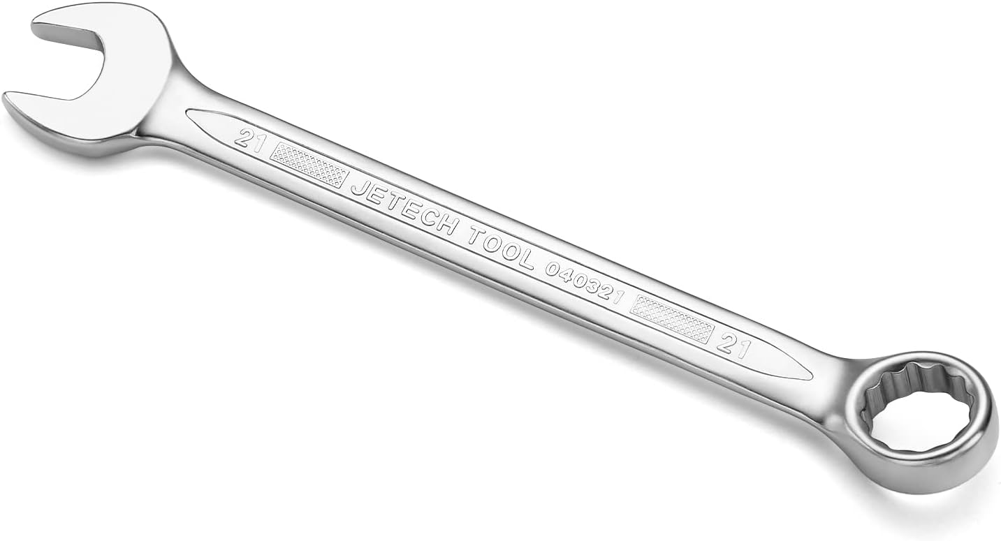 Jetech 21mm Industrial Grade Combination Wrench, Chrome Vanadium Steel, 12-Point Design, 15-Degree Offset, Sand Blasted Finish, Forged, Heat-Treated, Metric