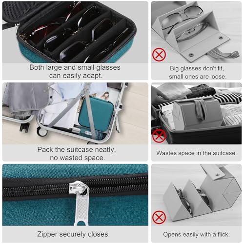 Image of Bukere Travel Sunglasses Organizer Case Adjustable Slot For Multiple Eyeglasses Hard-shell Portable Storage Box for Men Women