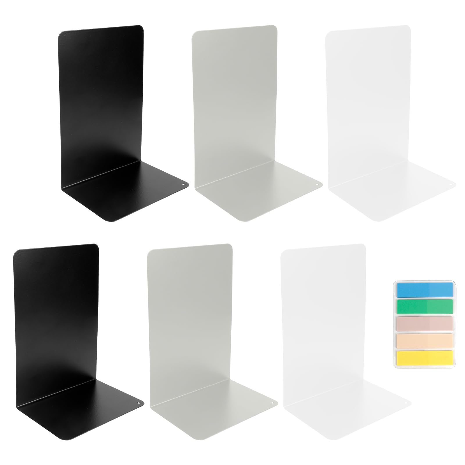 Dadabig 3 Piezas Sujeta Libros de Metal, Sujetalibros en Forma de L, Organizador de Libros con Notas Adhesivas de Colores, Sujetalibros para Estantes para Oficina, Hogar