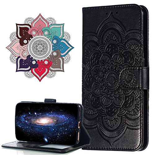 MRSTER Funda para LG K40s, Estampado Mandala Libro de Cuero Billetera Carcasa, PU Leather Flip Folio Case Compatible con LG K40s. LD Mandala Black