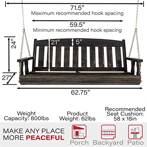 Image of Amish Casual Heavy Duty 800 Lb Mission Treated Porch Swing with Hanging Chains (5 Foot, Semi-Solid Black Stain)