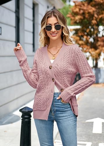 Image of Womens Cardigan Sweaters Cable Knit Sweater 2026 Fall Winter Chunky Open Front Button Down Coats with Pockets