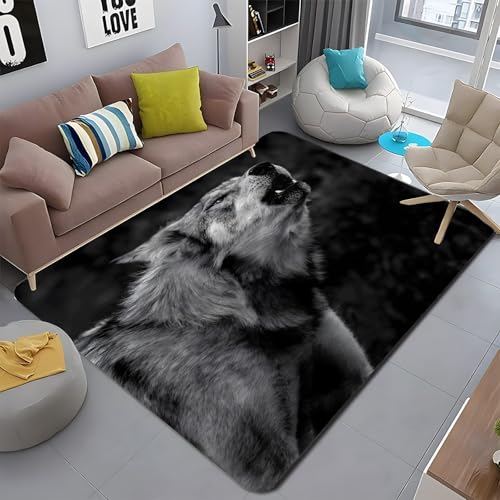カーペット 1畳 エリアラグ オオカミ ラグ カーペット リビングルーム 洗えるラグ ダーク 防ダニ 防臭 抗菌 遮音性 耐摩耗 絨毯 長方形 100x200 cm アウトドア地毯 滑り止め フロアマット - PM2036