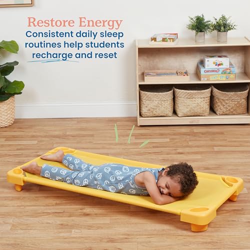 Image of ECR4Kids Stackable Kiddie Cot, Ready-to-Assemble, Standard Size, Daycare Essentials, Yellow, 6-Pack