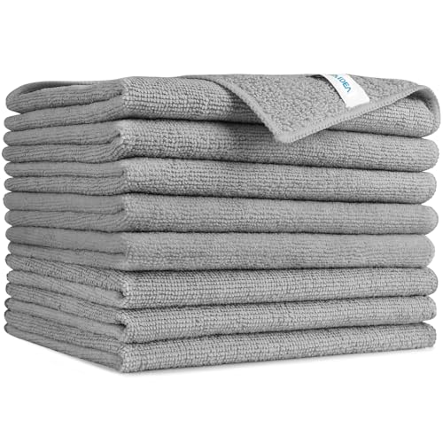 AIDEA Microfiber Cleaning Cloth-8PK, Soft Microfiber Towels for Cars, Absorbent Cleaning Rags, Lint-Free Streak-Free Wash Cloths for House, Kitchen, Window(12in.x16in), Grey