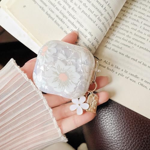 Image of MINSCOSE for Glitter AirPods 4 Clear Case,Cute Cartoon Shell Pattern Aesthetics Design with Girly Floral Keychain,Soft TPU Protective Cover with Cleaner Kit for Girls Women for AirPods 4-White