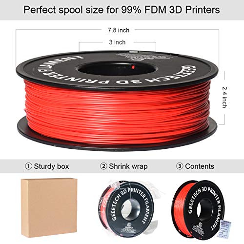 Image of Geeetech Red PLA Filament 1.75mm 1KG, 3D Printer Filament Dimensional Accuracy + /- 0.02 mm, 1kg per Spool(2.2lbs) 3D Printing Filament Fits for Most FDM 3D Printers