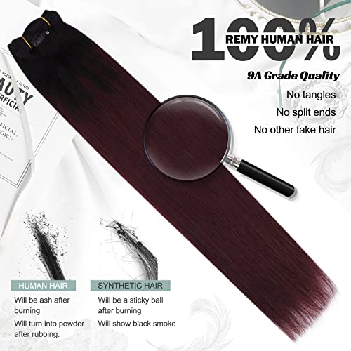 Moresoo Clip Hair Extensions Real Human Hair 18inch Burgundy Hair Extensions Black Ombre Clip Hair Extensions Full Head Double Weft Clip in Hair Extensions 7Pieces/120Grams - Thumbnail 2