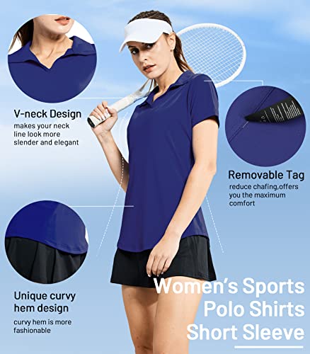 Image of MIER Women's Golf Polo Shirts Collared V Neck Short Sleeve Tennis Shirt, Dry Fit, Moisture Wicking