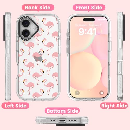Coque iPhone 16 Plus rigide anti-rayures transparente motif flamant - 6