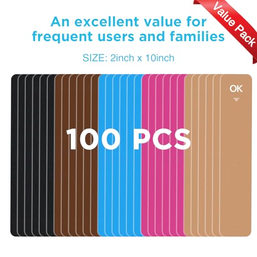 Image of OK TAPE 100Pcs Precut Kinesiology Tape Strips, Elastic Athletic Tape | for Joints Support & Muscle Pain Relief, Waterproof, Kinetic Tape for Shoulder, Knee, Ankle (5 Colors, 2 inch x 10 inch)