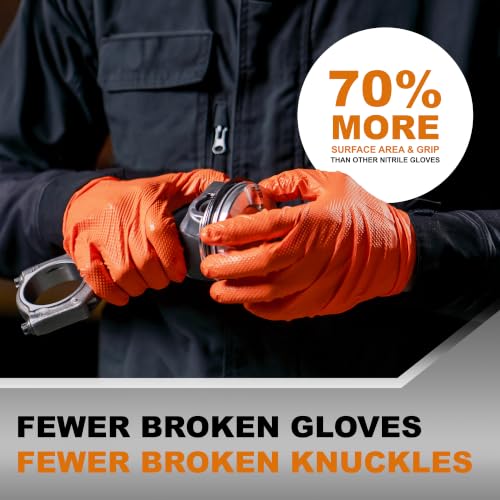 Image of PermaSafe HD Orange Nitrile Gloves | Extreme-Duty 8+ Mil, Industrial Grade Protection | Powder & Latex-Free Nitrile Gloves with Raised Textured Grip | Ideal for Mechanics, Construction, All HD Uses