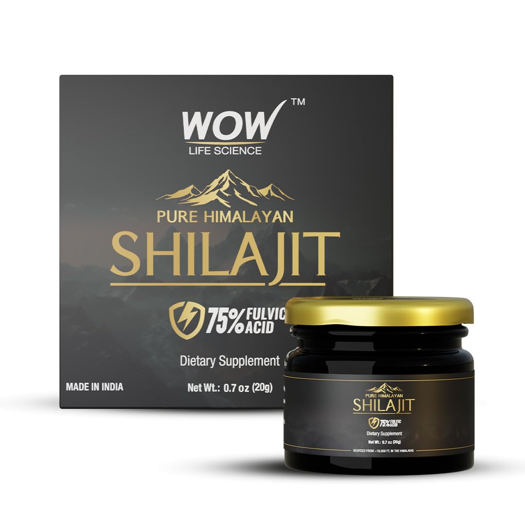 WOW Life Science Pure Himalayan Shilajit/Shilajeet Resin - 20g | Guaranteed 75%+ Fulvic Acid | Sourced from ~18,000 ft | for Stamina, Endurance & Strength | Contains Lab Certificate