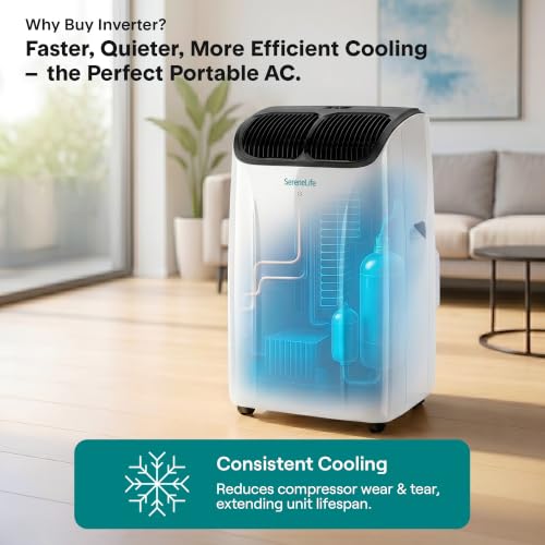 Image of SereneLife 16,000 BTU Smart Inverter Portable Air Conditioner | Dual Hose Portable AC Unit with Heat, Dehumidifier & Fan | Wi-Fi Enabled Compact Standing Air Conditioner with Window Kit