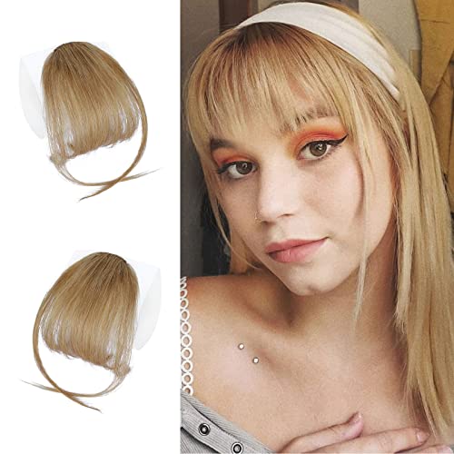 HANYUDIE Clip in Bangs Blonde Human Hair Bangs Hairpiece Blonde Clip on Bangs with Temple Bangs Hair Clip Extensions for Women（27#）