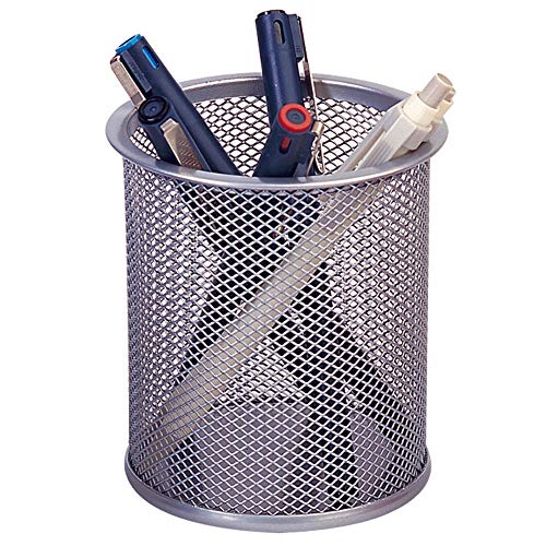 Silver Q-Connect Mesh Pen Pot – Stylish Desk Organizer - Image 2