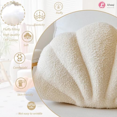 Lfsaaj Beige Seashell Throw Pillows, Shell Shaped Throw Pillows, 13 Inch Soft Home Decorative Pillow Plush Cushion for Bed Couch Living Sofa Room Decor Accent Throw Pillow - Image 3
