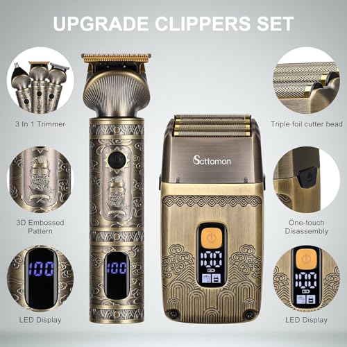 Image of Scttomon T-Blade Hair Trimmers & Electric Shavers for Men Foil Shaver Beard Trimmer Men's Grooming Kit with Triple Blades Cordless