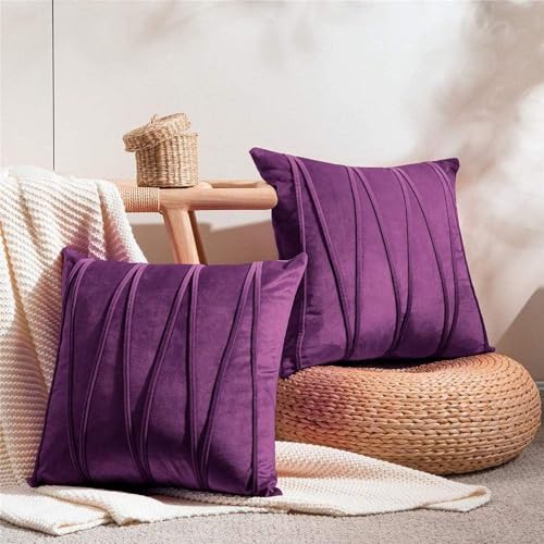 Image of Amazon Brand - Umi Decorative Striped Throw Pillow Covers 16 X 16 Inch,Soft Solid Velvet Pillow Covers Cushion Case with Zigzag Pattern for Sofa Bedroom 40 X 40 Cm (Pack of 5) Purple