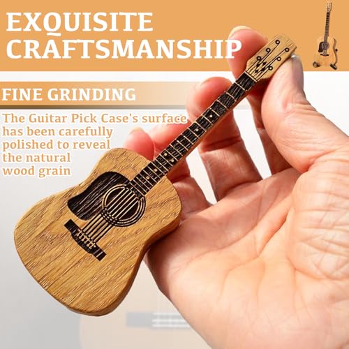 LFCFBH Wooden Acoustic Guitar Pick Box, Guitar Pick Holder with 3 Guitar Picks for Guitar Players Lovers, Brown - Image 3