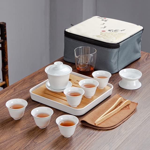 Drinkware Set Chinese Kung Fu Travel Tea Set Ceramic Portable Teacup Porcelain Gaiwan Tea Cup Mug of Tea Ceremony Teapot