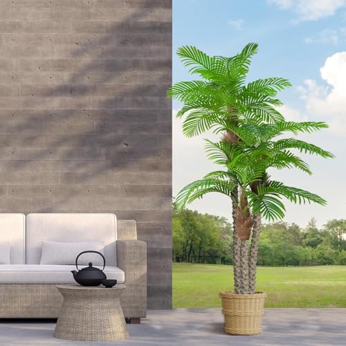Image of ANTING Artificial Palm Trees for Outdoors- 8.5ft Tall Triple Tropical Palm Artificial Tree, UV Resistant Fake Palm Plant for Patio Pool Garden, Home Indoor Aesthetic Decor