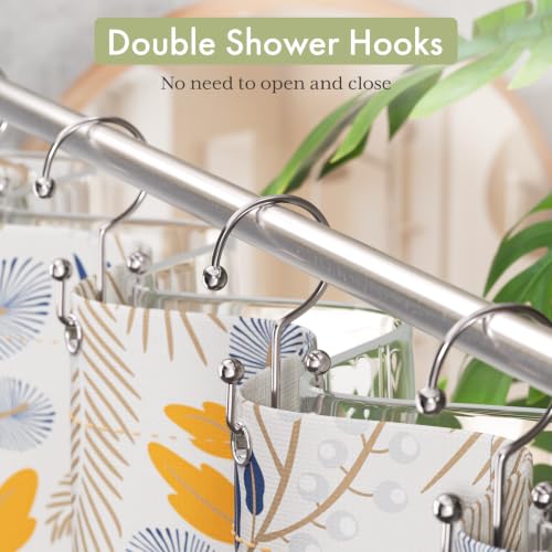 Image of Amazer Shower Curtain Hooks Rings, Double Shower Curtain Hooks Rust Proof Stainless Steel Shower Curain Hangers 12Pcs, Polished Nickel Shower Hooks for Bathroom Shower Curtain Rod