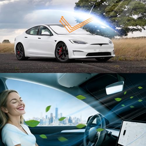 Image of Windshield Sun Shade for 2012-2026 Tesla Model S | Foldable, Full covered for windshield, Block UV Rays, Heat Reduction, Easy to install, Keeps Car Cooler