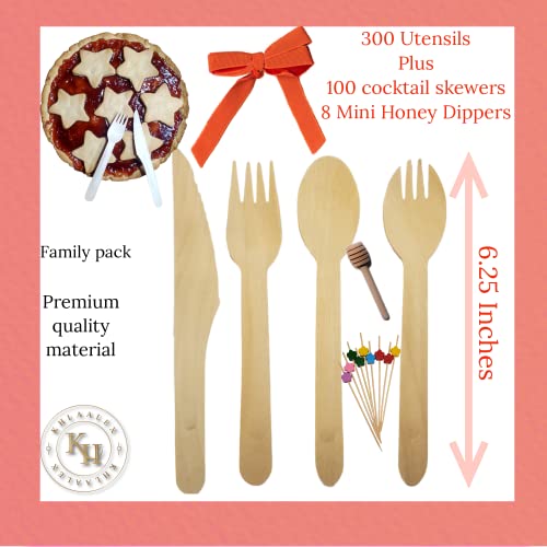 Khlaalex Disposable Wooden Cutlery Set - 408-Piece Compostable Utensils With Forks, Spoons, Knives, Sporks, Honey Dippers, And Cocktail Picks #TOP2