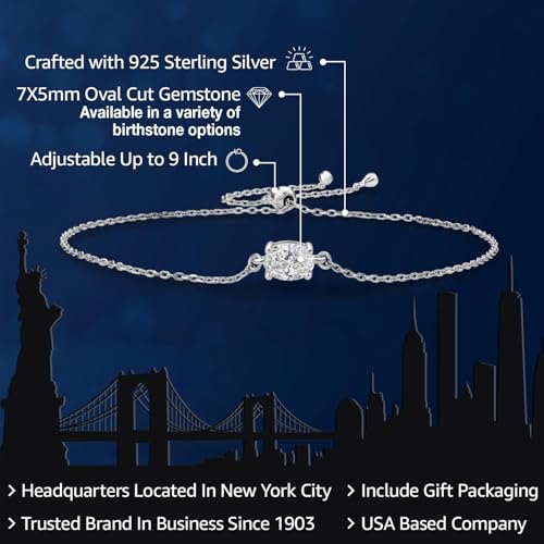 Gem Stone King 7X5MM Oval Gemstone Birthstone Solitaire Bracelet For Women | 925 Sterling Silver | Adjustable Bolo Bracelet For Women | Fine Jewelry Gifts for Her Mom Wife2