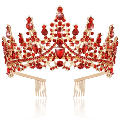 TOBATOBA Red Crown Crystal Wedding Tiara for Women Royal Queen Crowns for Women Queen of Hearts Crown Princess Tiara for Bride Quinceanera Headpieces for Birthday Prom Pageant Halloween Costume