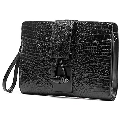 NIGEDU Fashion Men Clutch PU Leather Crocodile Pattern Crossbody Shoulder Bags Envelope Clutches with Wrist Strap black Size: One Size Cover