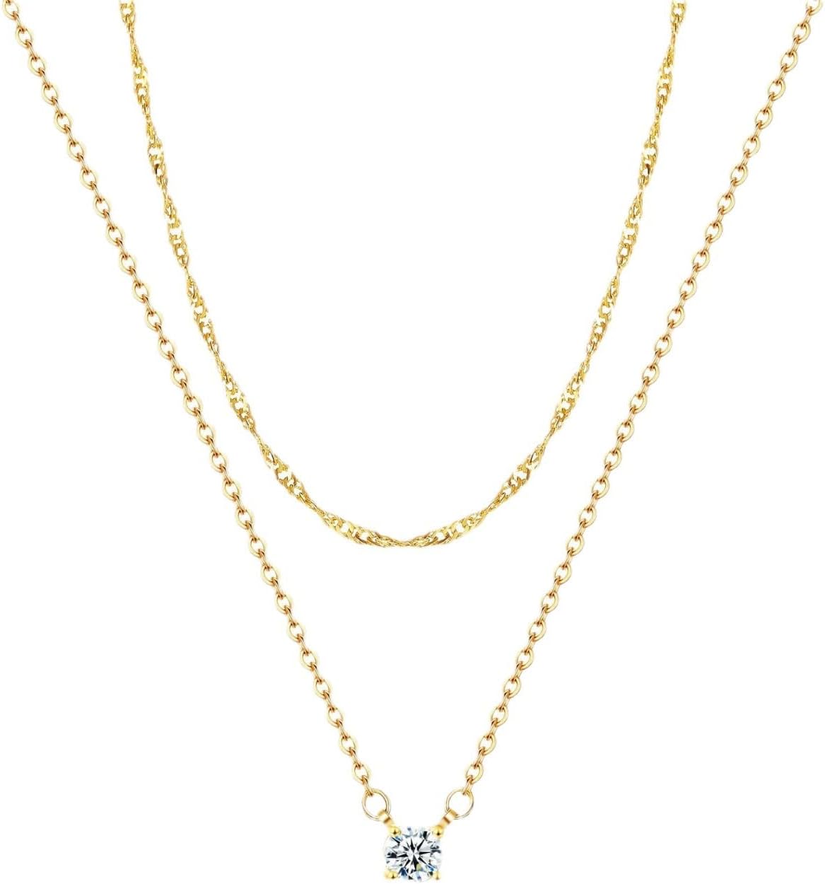 Dainty 14k Gold Plated/Silver Cubic Zirconia Necklaces for Women, Simple CZ Jewelry Necklaces Trendy Gifts