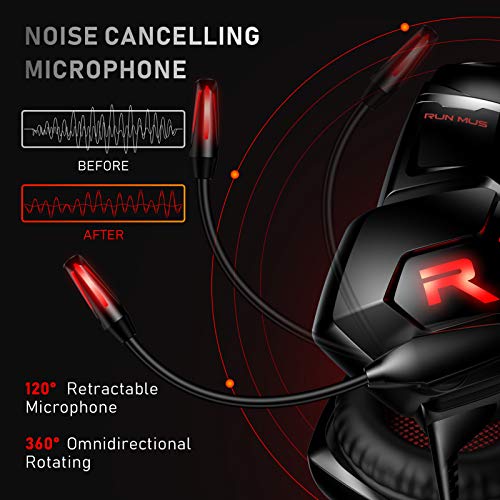 RUNMUS Gaming Headset PS5 Headset, 7.1 Surround Sound Gaming Headphone with Noise Canceling Mic