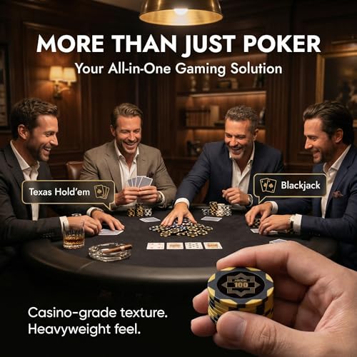 Image of HEITOK 500 Piece Poker Chip Set 14g Heavyweight Clay Composite with Iron Core Professional Numbered Chips Aluminum Case and Accessories for Texas Holdem Blackjack | Clay composite build gives 2 to 10 players steady stacks for Texas Holdem, Blackjack and weekly card nights with friends