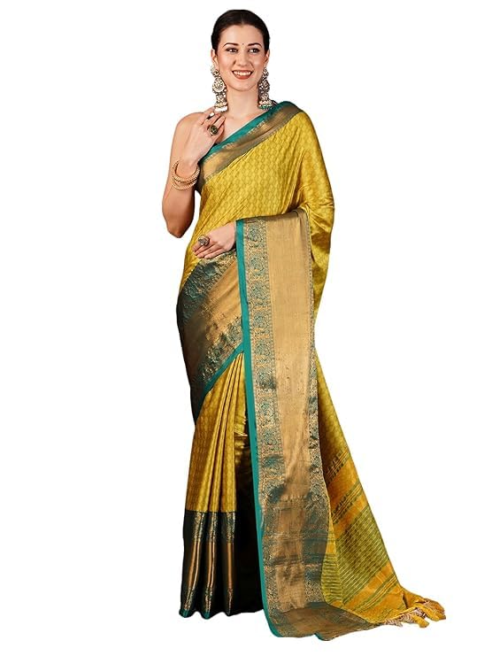 Accessorize KingdomWomen's Self Woven Banarasi Jacquard Kanjivaram Silk Blend Saree with Unstitched Blouse Piece Perfect for Weddings, Parties, and Special Occasions