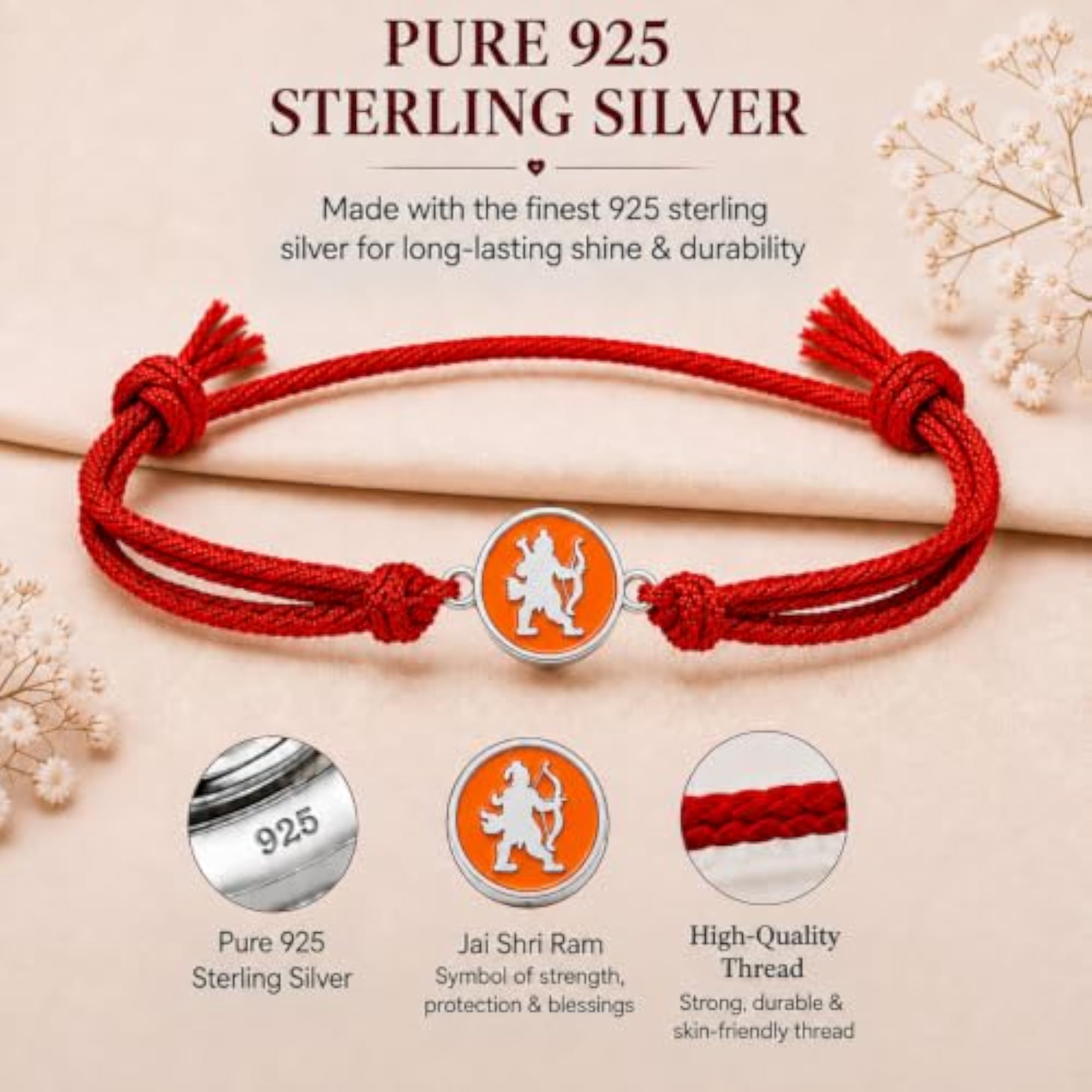 925 Sterling Silver Designer Ram Rakhi for Brother