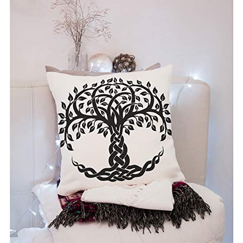 Versuswolf WKPL-XGWD-88UY-96 Throw Pillow Covers Black Floral Celtic Tree Life White Knot Round Cotton Linen Decorative Square Pillowcases Cushion Cover 18 X 18 Inch thumb #2