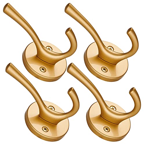 TECI Coat Hook – All-Metal with Gold Brush Finish – Ideal Hanging for Robes, Towels, Bag,Backpack, and Hat Storage – Wall Mounting for Closet, Mudroom and Bathroom (4 Pack),TC007J-4