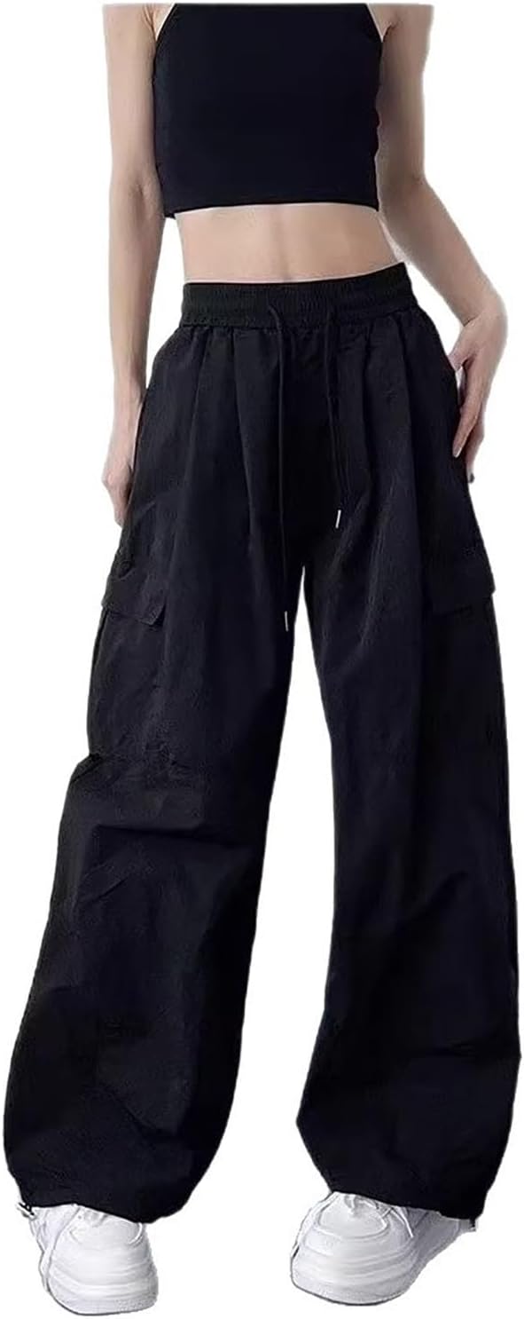 Baggy Parachute Pants for Girls Wide Leg Elastic High Waisted Jogger Pants with Pockets Y2k Hip Hop Dance Trousers 4-14Y