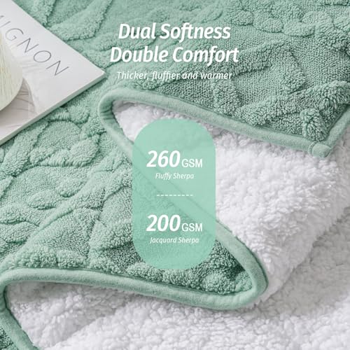 Image of Wemore Weighted Blanket for Adults Twin Size 20 lbs, Dual Sided Soft Fuzzy Jacquard Sherpa Weighted Blankets, Cozy Fluffy Knitted Heavy Blanket, Sage Green and White, 60 x 80 inches