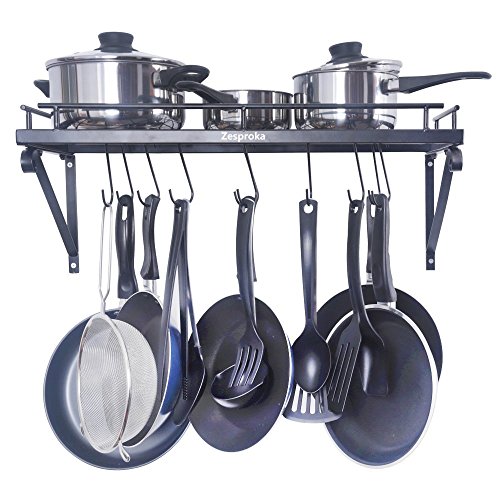 ZESPROKA FBA_JW-SL5E-AJVR Kitchen Wall Pot Pan Rack,with 10 Hooks,Black