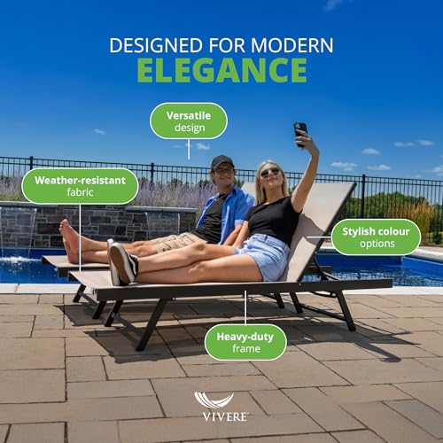 Image of Vivere Aluminum Urban Sun Lounger 2 Pack, Full Recline, Made with Premium Phifertex Outdoor Fabric - 265 lb Capacity (Cocoa)