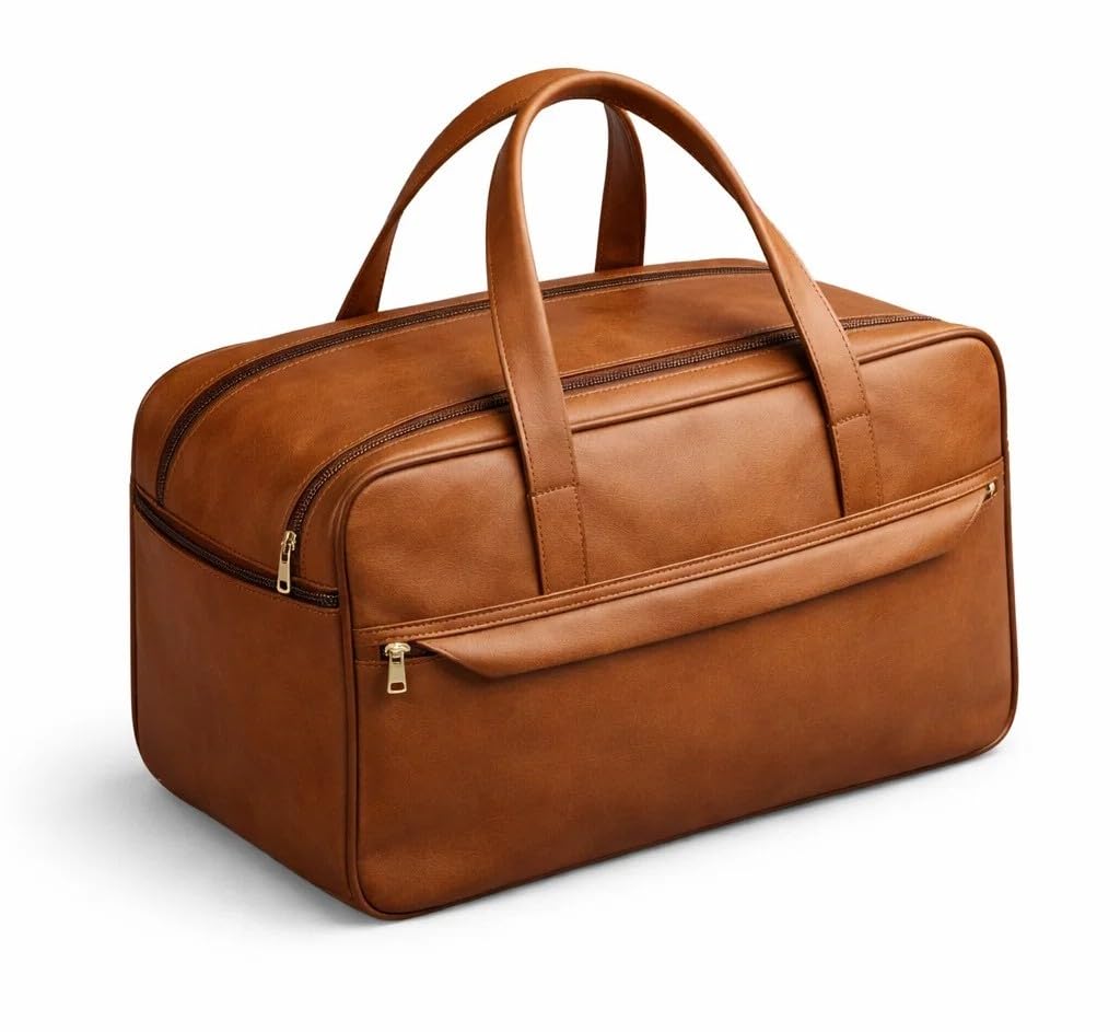 Premium Leather Travel Duffel Bag, Brown, 38x25x30 cm, Large Capacity, Water-Resistant, Weekender Overnight Gym Carry-On Bag for Men and Women-image-37