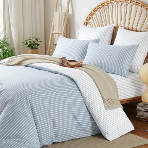 Image of Nayoroom Striped Duvet Cover Queen Reversible Blue White Stripe Bedding Set