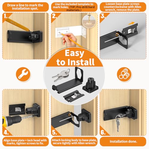 Image of 3.3 inch Keyed Sliding Barn Door Lock, 90 Corner Latch (Black-2 Pcs)