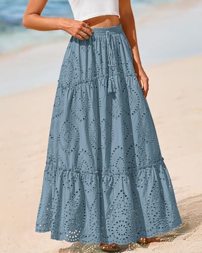 Image of BTFBM Eyelet Long Skirts for Women Beach Vacation