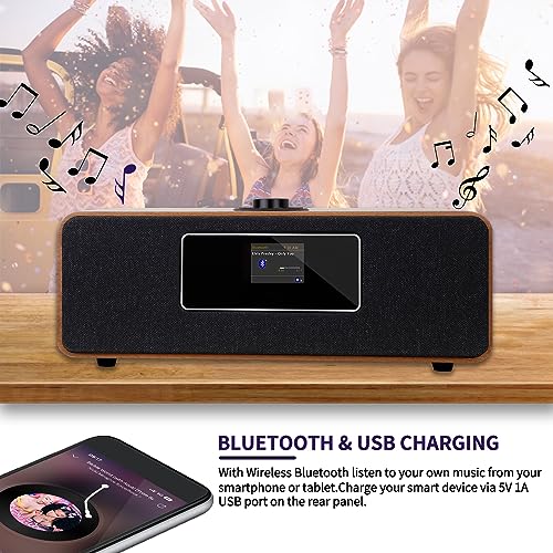 Image of LEMEGA MS3 Internet Radio, Podcasts,Spotify, Bluetooth, FM Stereo, Walnut | Full colour display, 40 presets, remote control, acoustic wooden cabinet, headphone jack, USB, AUX-in, dual alarms clock