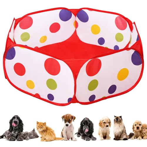 Portable Small Animals Playpen - Outdoor/Indoor Pop Up Play Pen Hamster Play Pen Pop Open Pet Exercise Fence Breathable Foldable Pet Cage Tent Small Animal Playpen for Rabbits Guinea Pig(Red)